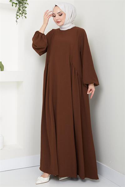 Eva Ayrobin Tesettür Elbise Kahverengi HM2454