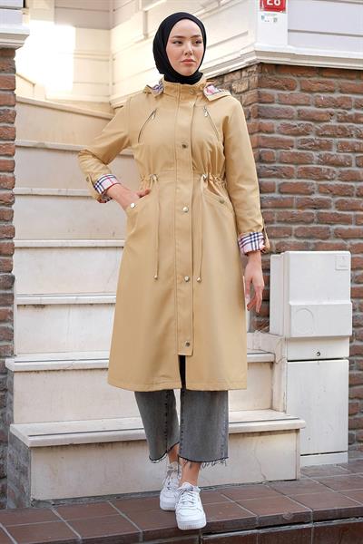 Fermuarlı Bağlamalı Trençkot Bej HM2261