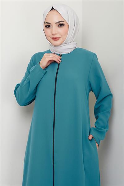Fermuarlı Büyük Beden Ferace Mint HM2488
