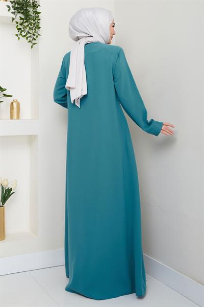 Fermuarlı Büyük Beden Ferace Mint HM2488