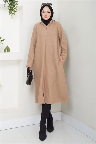 Fermuarlı Kapüşonlu Kap Camel HM2636