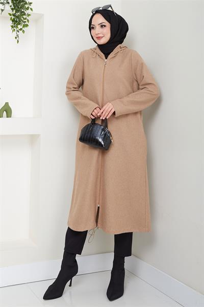 Fermuarlı Kapüşonlu Kap Camel HM2636