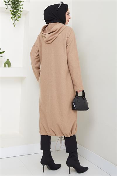 Fermuarlı Kapüşonlu Kap Camel HM2636