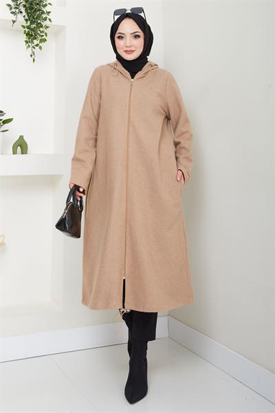 Fermuarlı Kapüşonlu Kap Camel HM2636