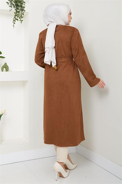 Fermuarlı Kuşaklı Süet Kap Taba HM2542