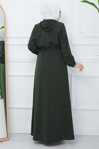 File Kapşonlu Bağlamalı Ferace Haki HM2360