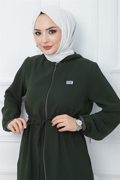 File Kapşonlu Bağlamalı Ferace Haki HM2360