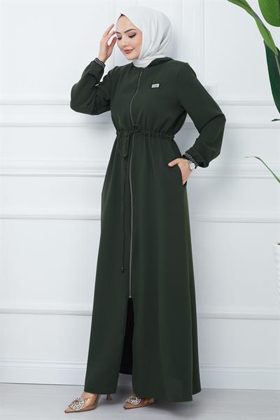 File Kapşonlu Bağlamalı Ferace Haki HM2360