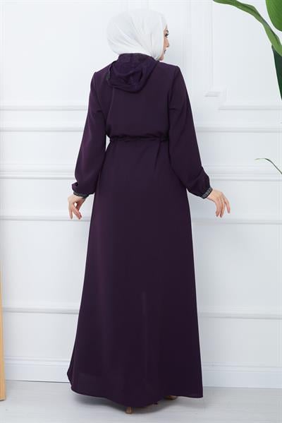 File Kapşonlu Bağlamalı Ferace Mürdüm HM2360