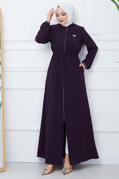 File Kapşonlu Bağlamalı Ferace Mürdüm HM2360