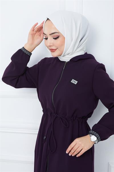 File Kapşonlu Bağlamalı Ferace Mürdüm HM2360