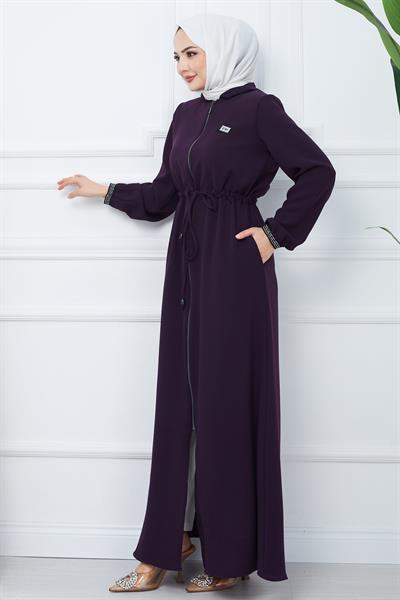 File Kapşonlu Bağlamalı Ferace Mürdüm HM2360