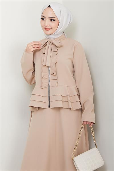 Fırfırlı Etekli Takım Bej HM2722