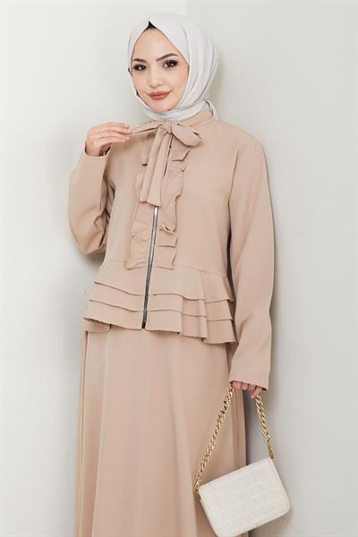 Fırfırlı Etekli Takım Bej HM2722