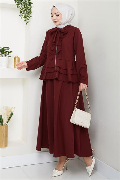 Fırfırlı Etekli Takım Bordo HM2722