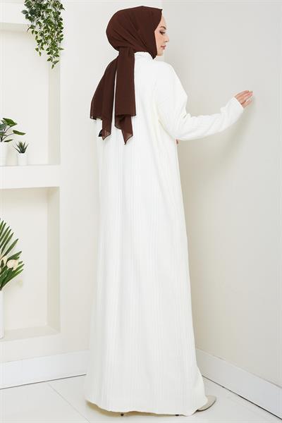 Fitilli Triko Elbise Beyaz HM2247