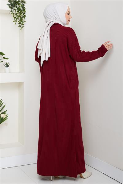 Fitilli Triko Elbise Bordo HM2247