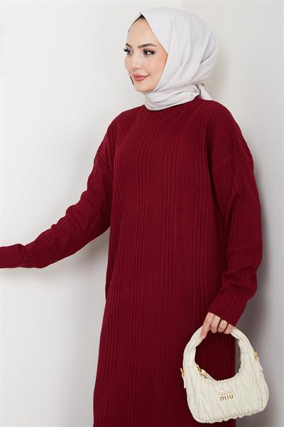 Fitilli Triko Elbise Bordo HM2247
