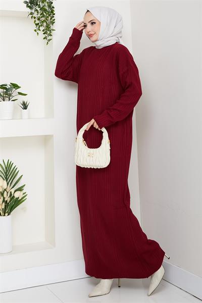 Fitilli Triko Elbise Bordo HM2247