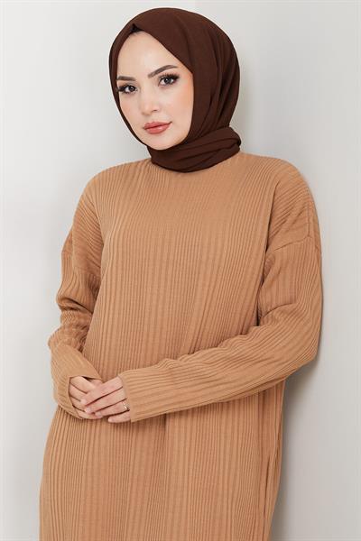 Fitilli Triko Elbise Camel HM2247