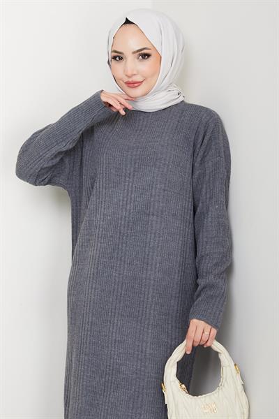 Fitilli Triko Elbise Füme HM2247