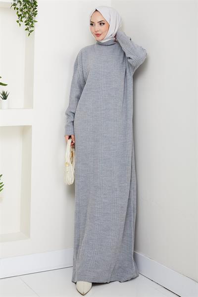 Fitilli Triko Elbise Gri HM2247