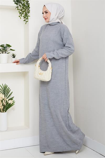 Fitilli Triko Elbise Gri HM2247