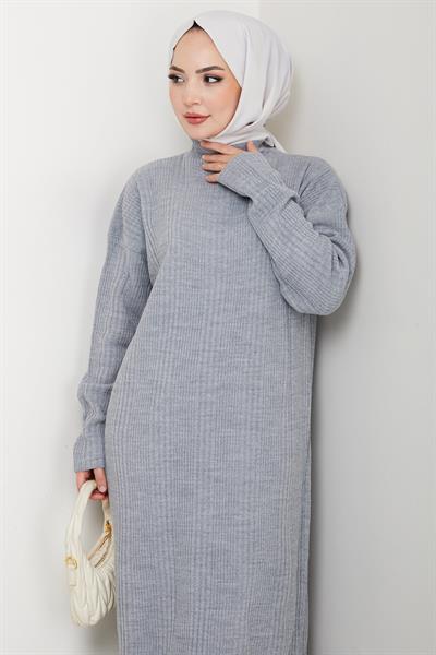 Fitilli Triko Elbise Gri HM2247