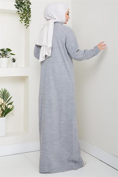 Fitilli Triko Elbise Gri HM2247