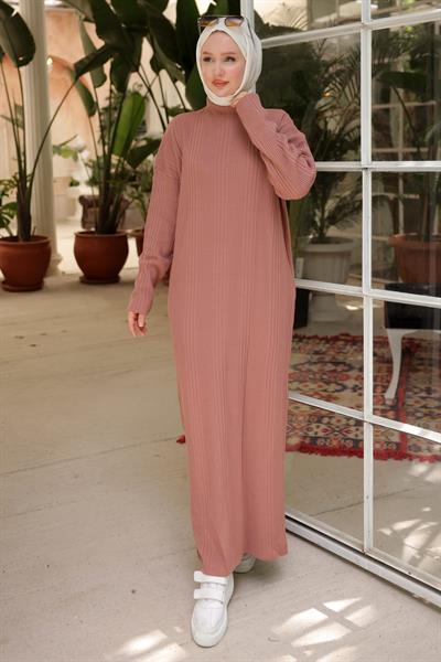 Fitilli Triko Elbise Gül Kurusu HM2247