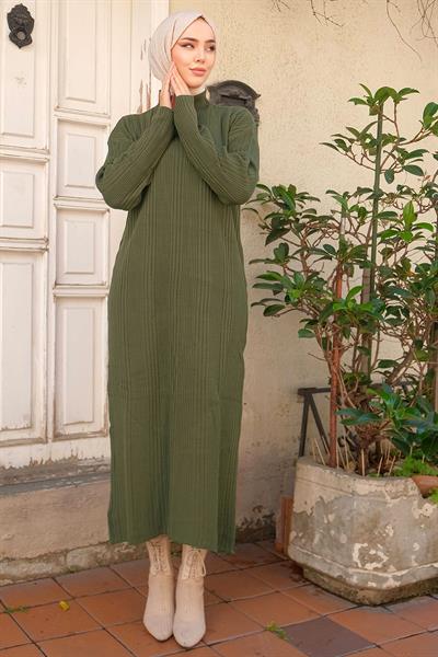 Fitilli Triko Elbise Haki HM2247