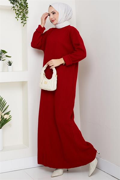 Fitilli Triko Elbise Kırmızı HM2247