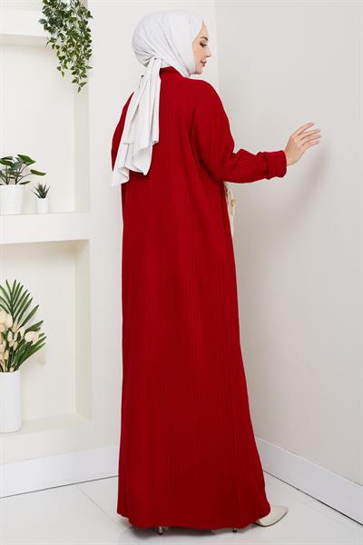 Fitilli Triko Elbise Kırmızı HM2247