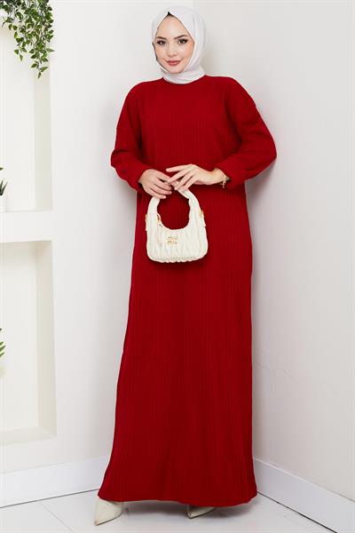 Fitilli Triko Elbise Kırmızı HM2247