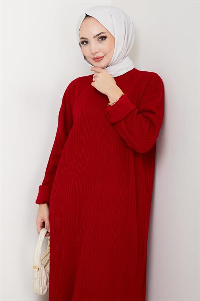 Fitilli Triko Elbise Kırmızı HM2247