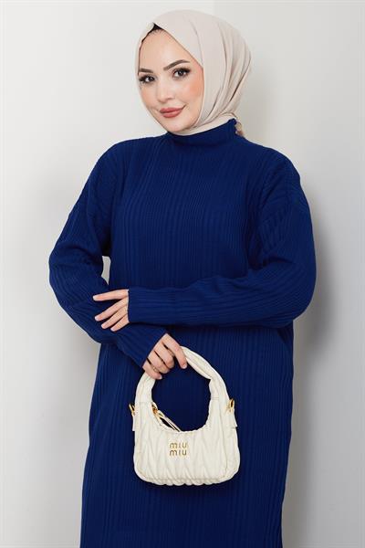 Fitilli Triko Elbise Lacivert HM2247
