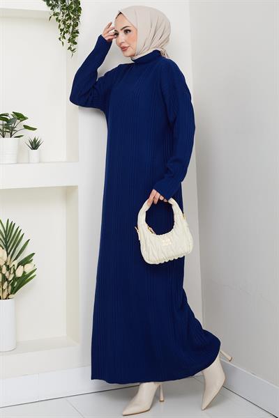 Fitilli Triko Elbise Lacivert HM2247