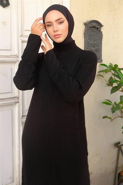 Fitilli Triko Elbise Siyah HM2247