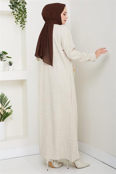 Fitilli Triko Elbise Taş Rengi HM2247