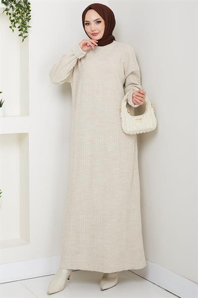 Fitilli Triko Elbise Taş Rengi HM2247