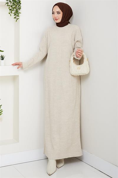 Fitilli Triko Elbise Taş Rengi HM2247