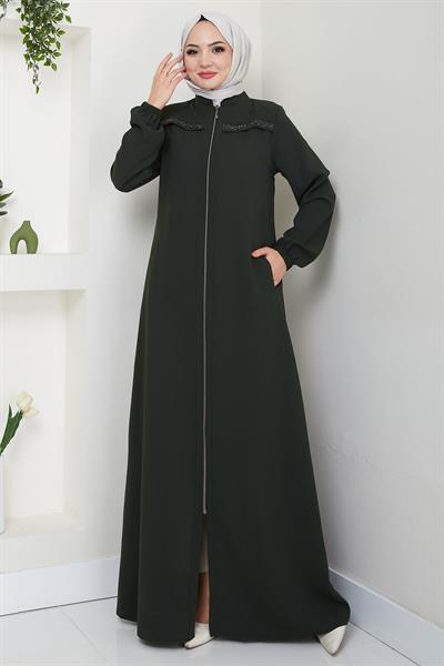 Gala Taş Detaylı Ferace Haki HM2313