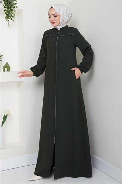 Gala Taş Detaylı Ferace Haki HM2313