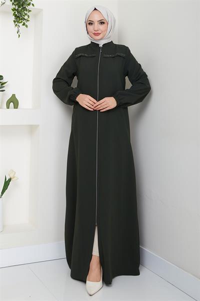 Gala Taş Detaylı Ferace Haki HM2313