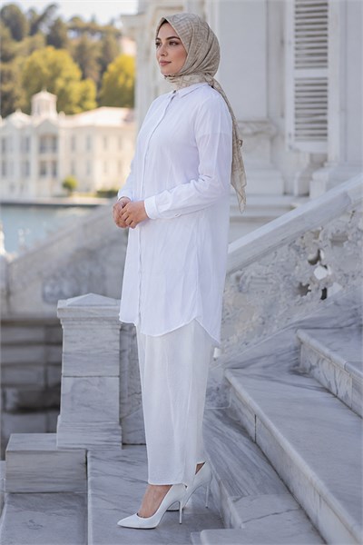 Gizli Patlı Düğmeli Tunik Beyaz HM2948
