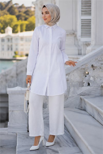 Gizli Patlı Düğmeli Tunik Beyaz HM2948