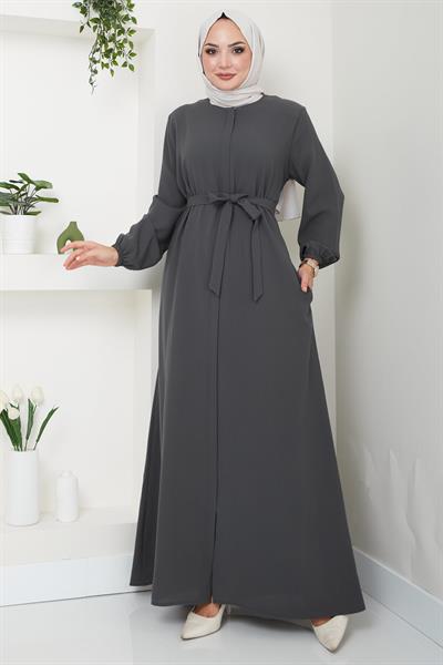 Gizli Patlı Kuşaklı Ferace Antrasit HM2361