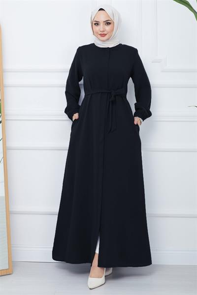 Gizli Patlı Kuşaklı Ferace Siyah HM2361