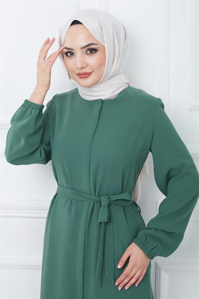Gizli Patlı Kuşaklı Ferace Yeşil HM2361