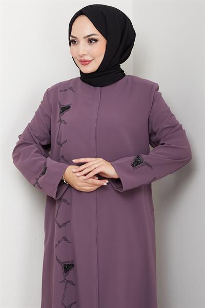 Gizli Patlı Taşlı Ferace Gül Kurusu HM2851